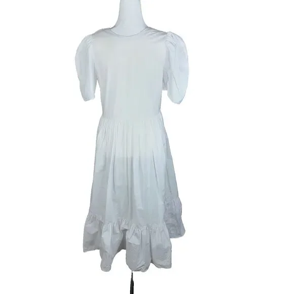 RHODE Dress Size Med White Nisha Puff-Sleeve Cotton Poplin Pockets Unlin… - Picture 2 of 16